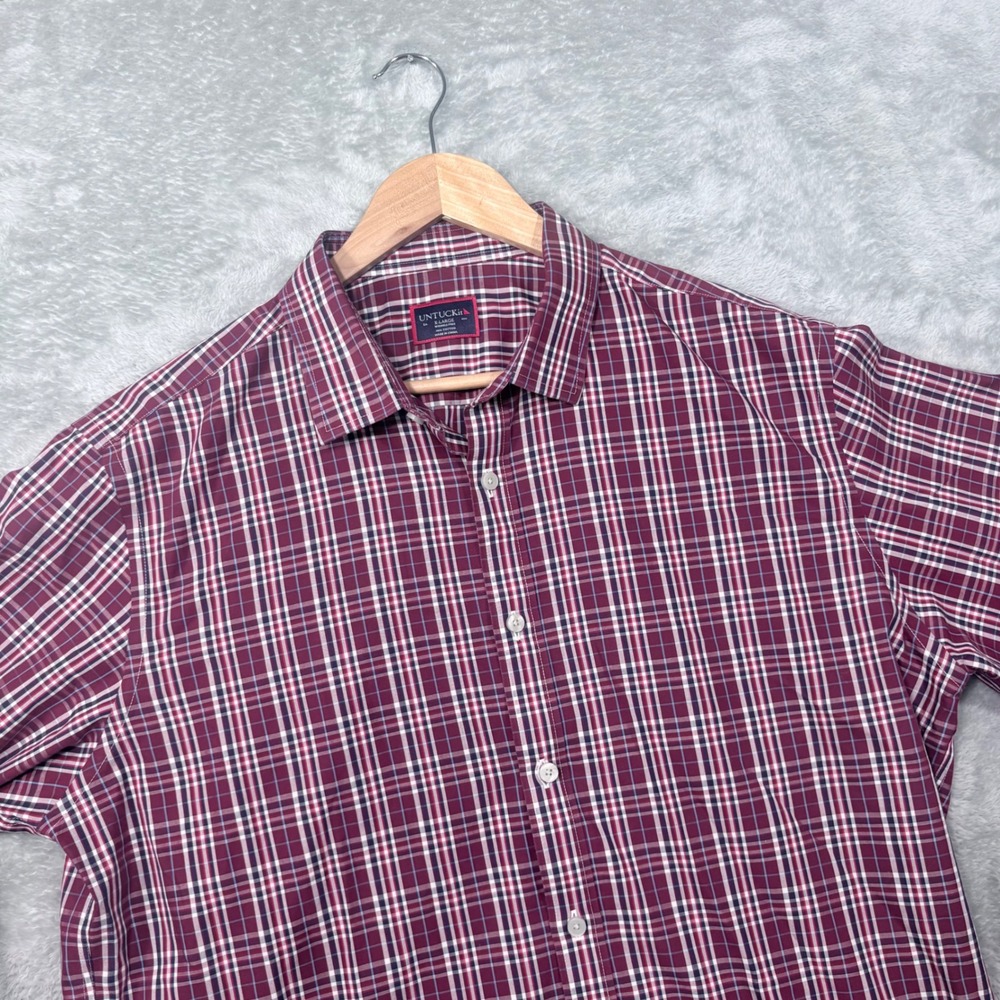 UNTUCKit Button Down Shirt Mens XL Maroon Plaid Long Sleeve Wrinkle Free